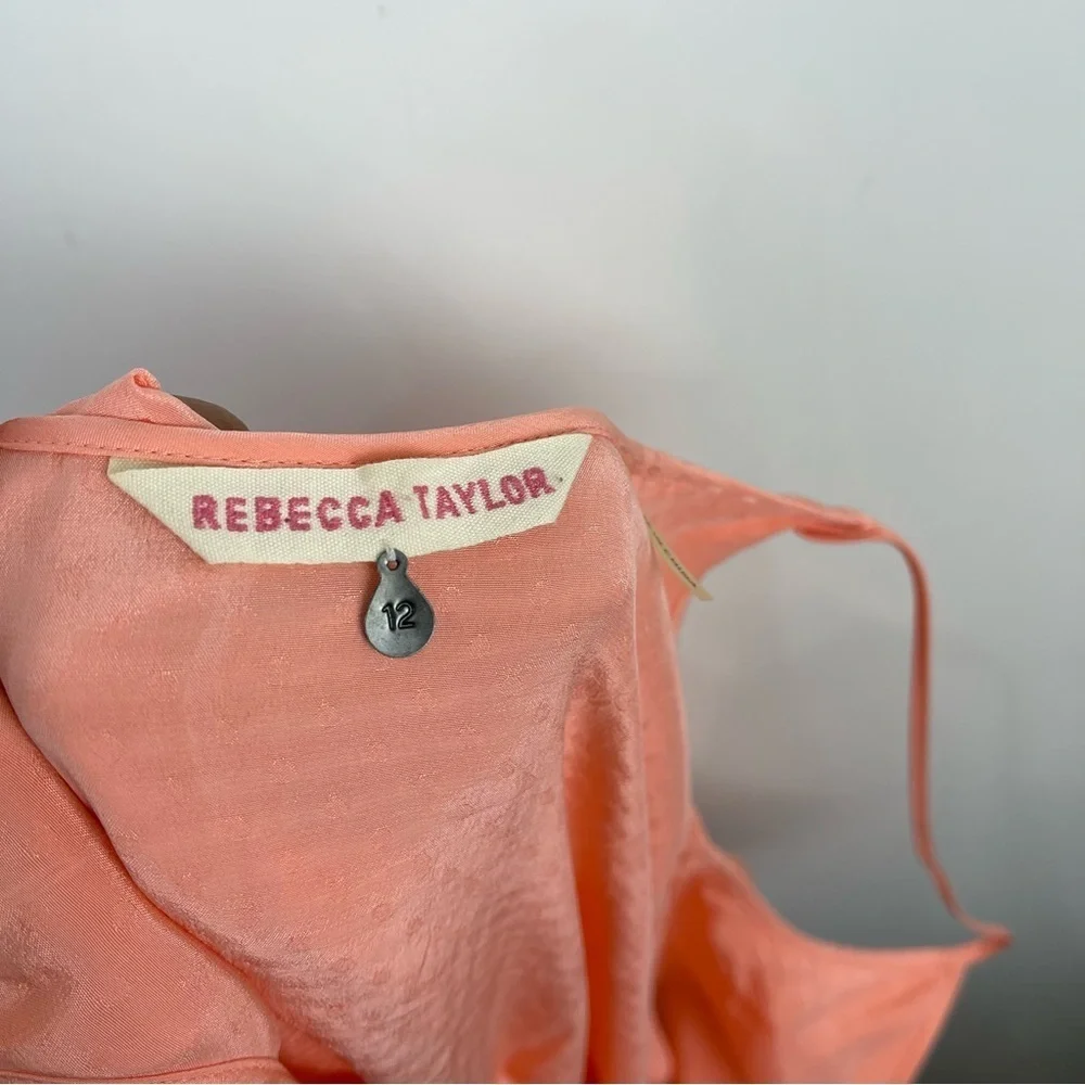 Rebecca Taylor Coral Polka Dot Ruffle Mini Slip Dress 100% Silk Women's Size 12 - Picture 6 of 6